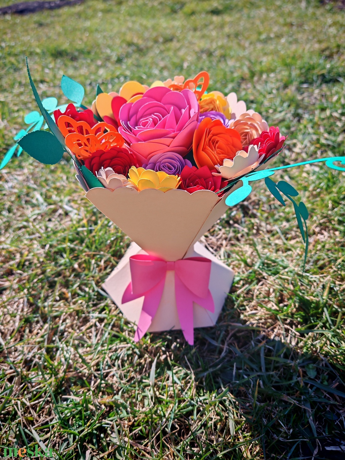 Papír virágcsokor  - otthon & életmód - virágdekoráció - virágdíszek - asztali virágdísz - Meska.hu