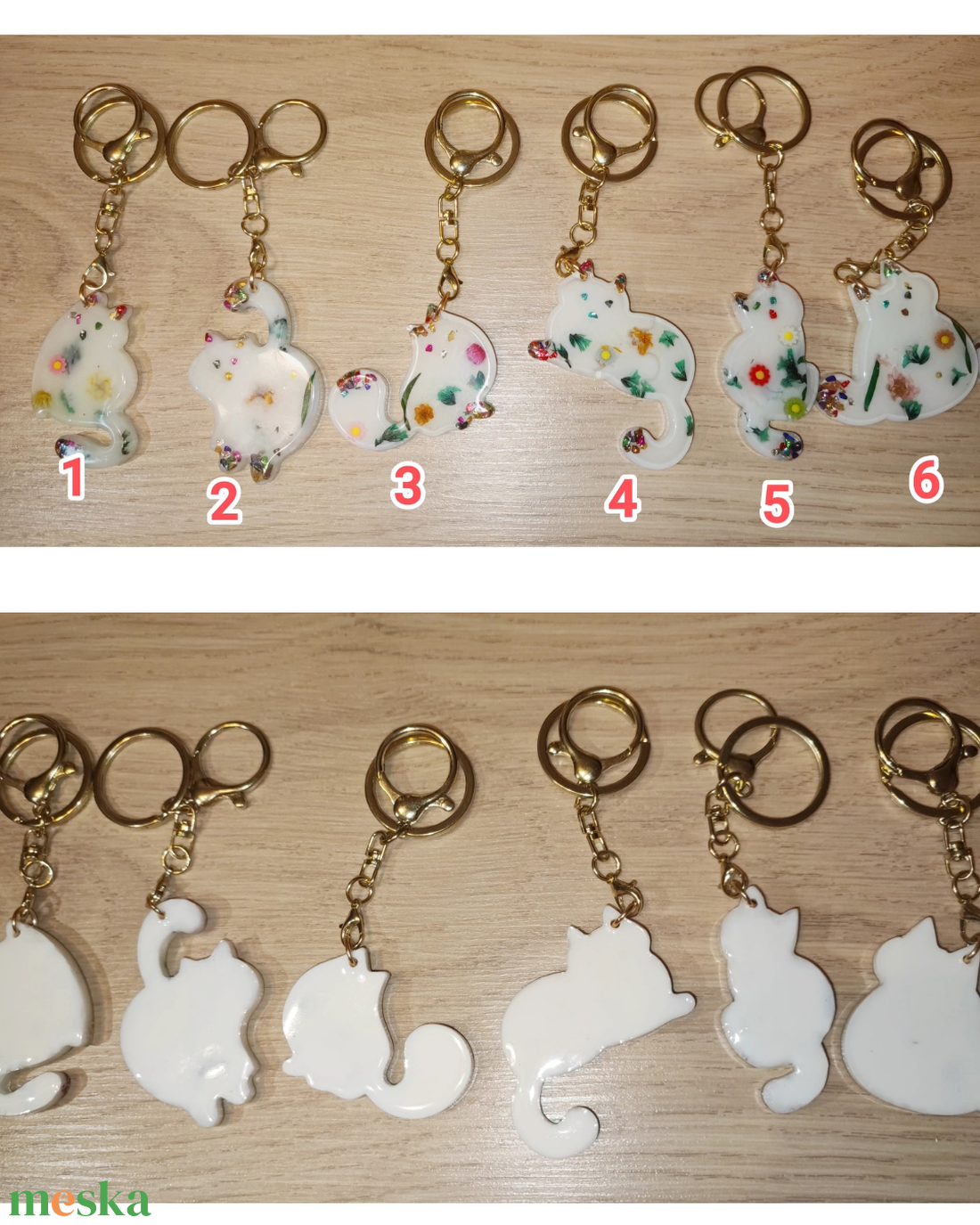 Kulcstartó Macska epoxigyantából, szárított virágokkal. 1 darab költsége.  - táska & tok - kulcstartó & táskadísz - táskadísz - Meska.hu