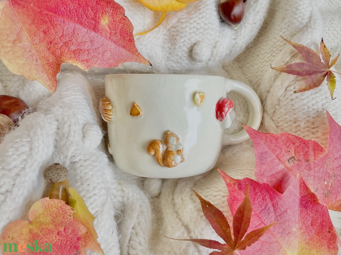 Mókus-Gomba-falevél bögre - otthon & életmód - konyhafelszerelés, tálalás - tálalás - bögre & csésze - Meska.hu