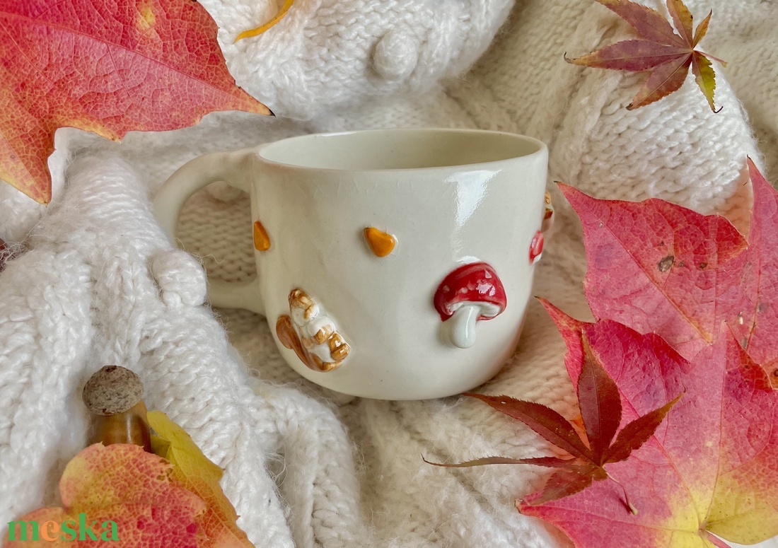 Mókus-Gomba-falevél bögre - otthon & életmód - konyhafelszerelés, tálalás - tálalás - bögre & csésze - Meska.hu