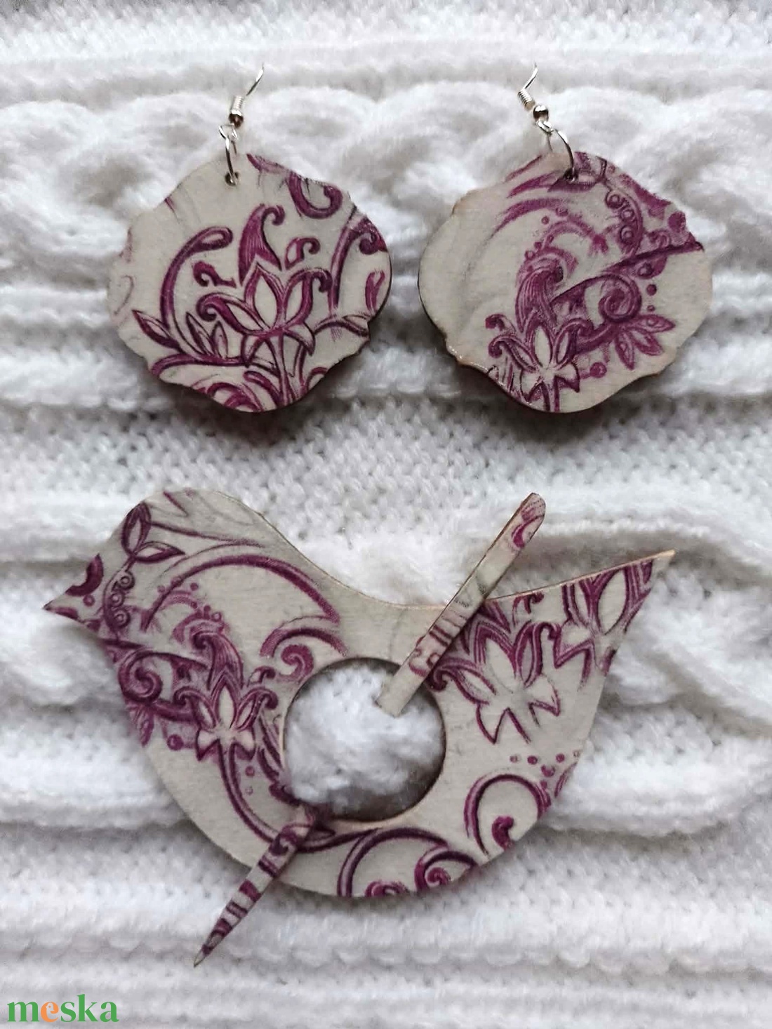 Lila ornamentika sáltű és fülbevaló szett - ékszer - ékszerszett - Meska.hu