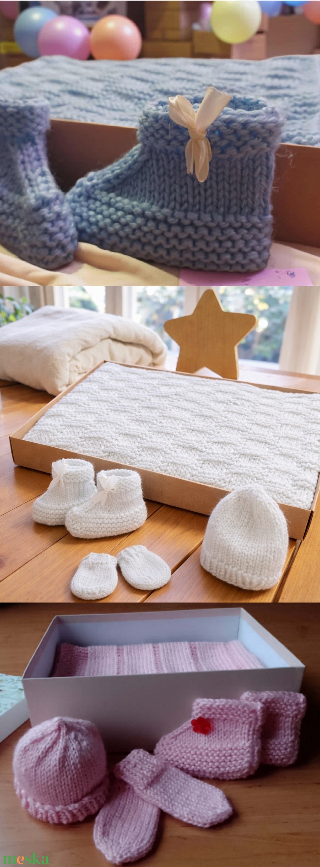 Kézzel kötött babaszett - baba - mama - babalátogató ajándékcsomag - Meska.hu