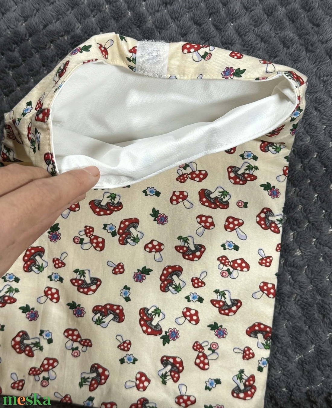 Gomba mintás uzsizsák és újraszalvétára szett  - táska & tok - uzsonna- & ebéd tartó - szendvics csomagoló - Meska.hu