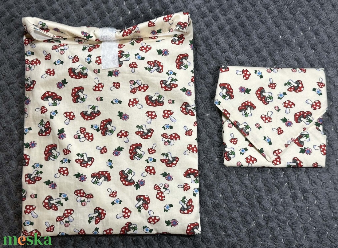 Gomba mintás uzsizsák és újraszalvétára szett  - táska & tok - uzsonna- & ebéd tartó - szendvics csomagoló - Meska.hu