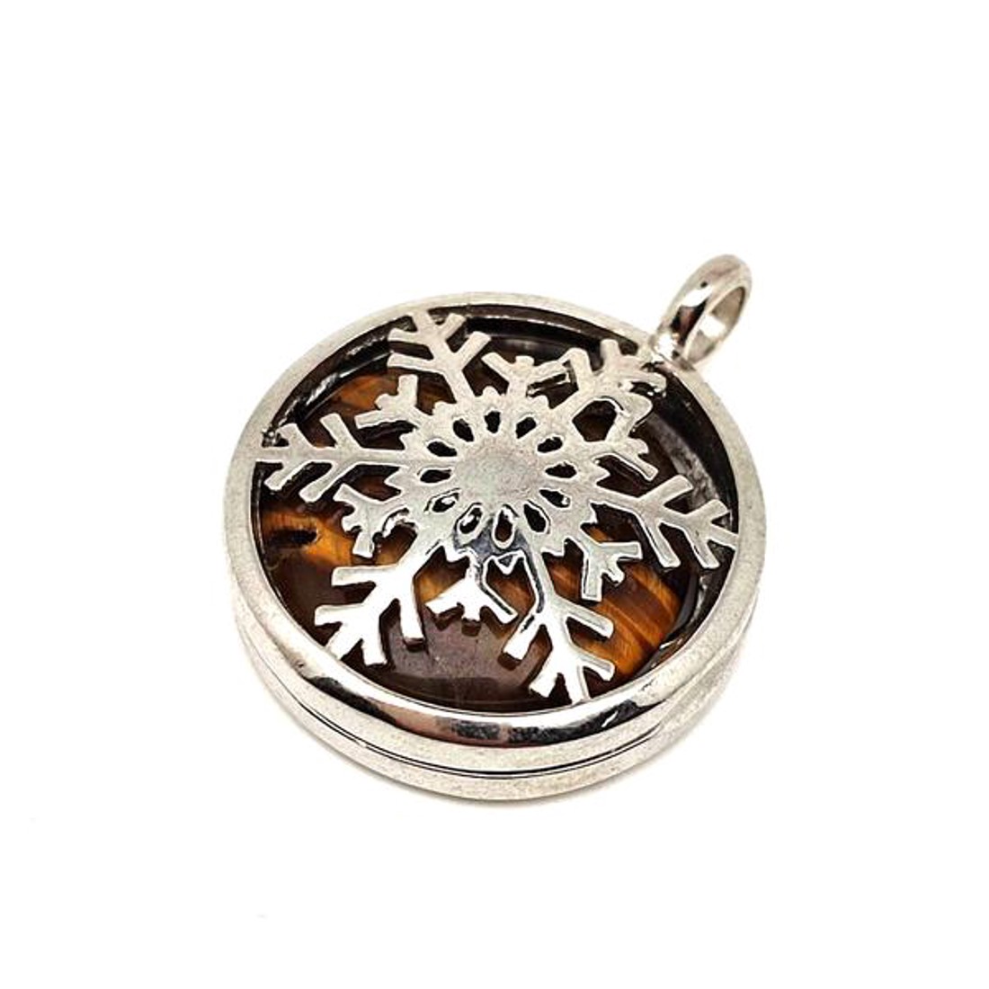 Kör medál fém hópehely tigrisszem 2,5cm - ékszer - nyaklánc - medál - Meska.hu