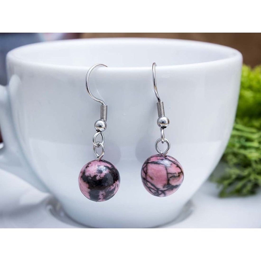 Rodonit lógós fülbevaló 8mm - ékszer - fülbevaló - lógó fülbevaló - Meska.hu