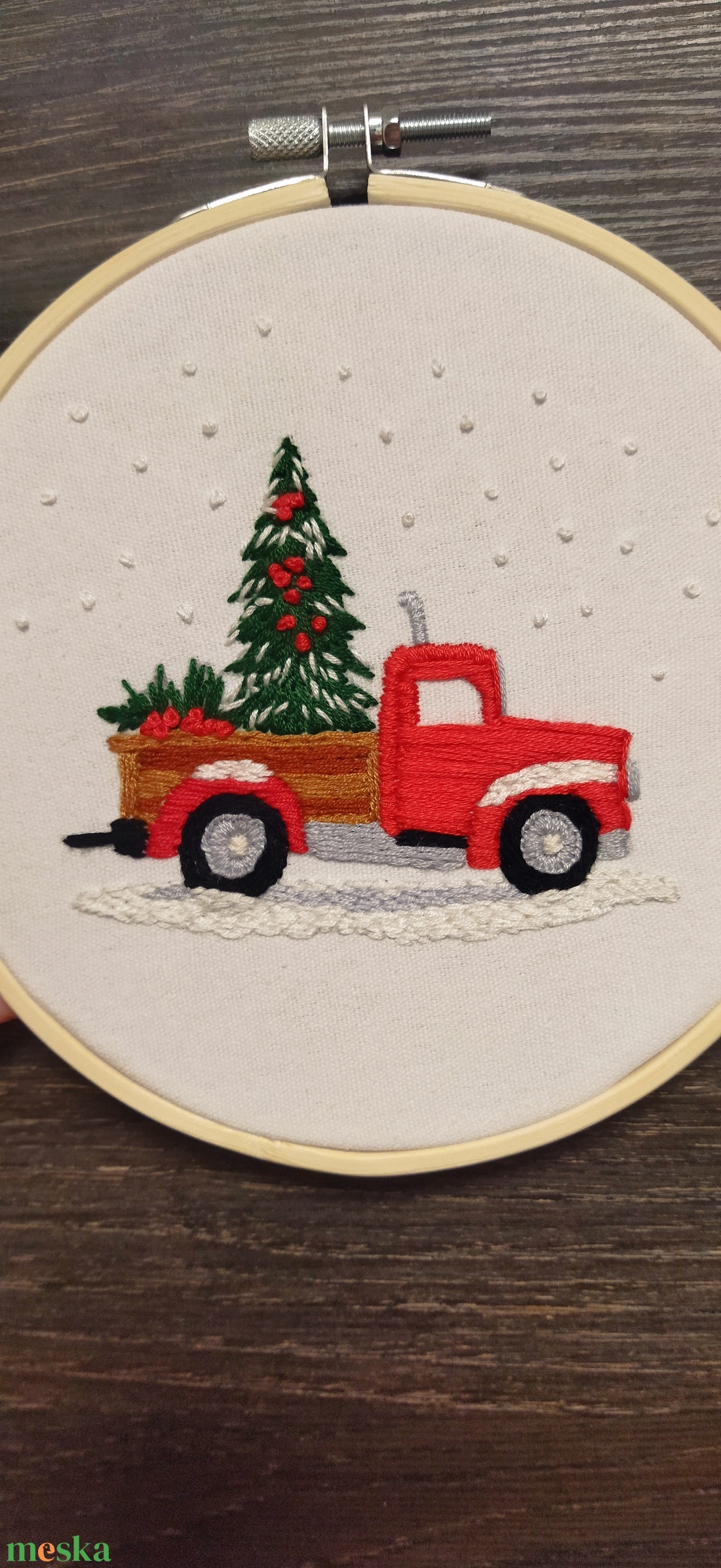 Karácsonyfa beszerzés hímzett kép  - otthon & életmód - dekoráció - kép & falikép - vászonkép - Meska.hu