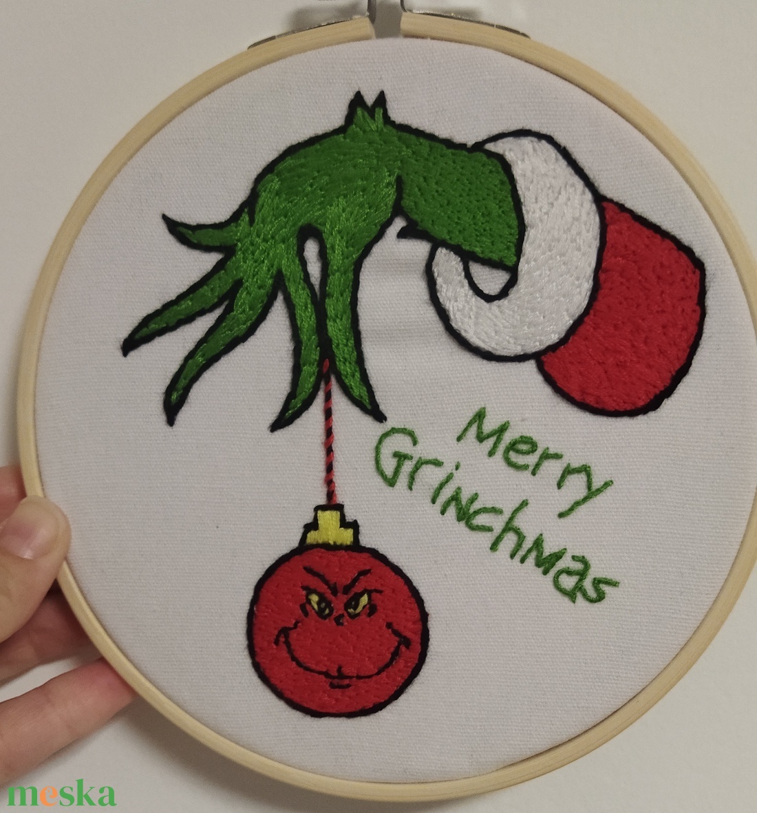 Merry Grinchmas hímzett kép  - művészet - textilkép - egyéb - Meska.hu