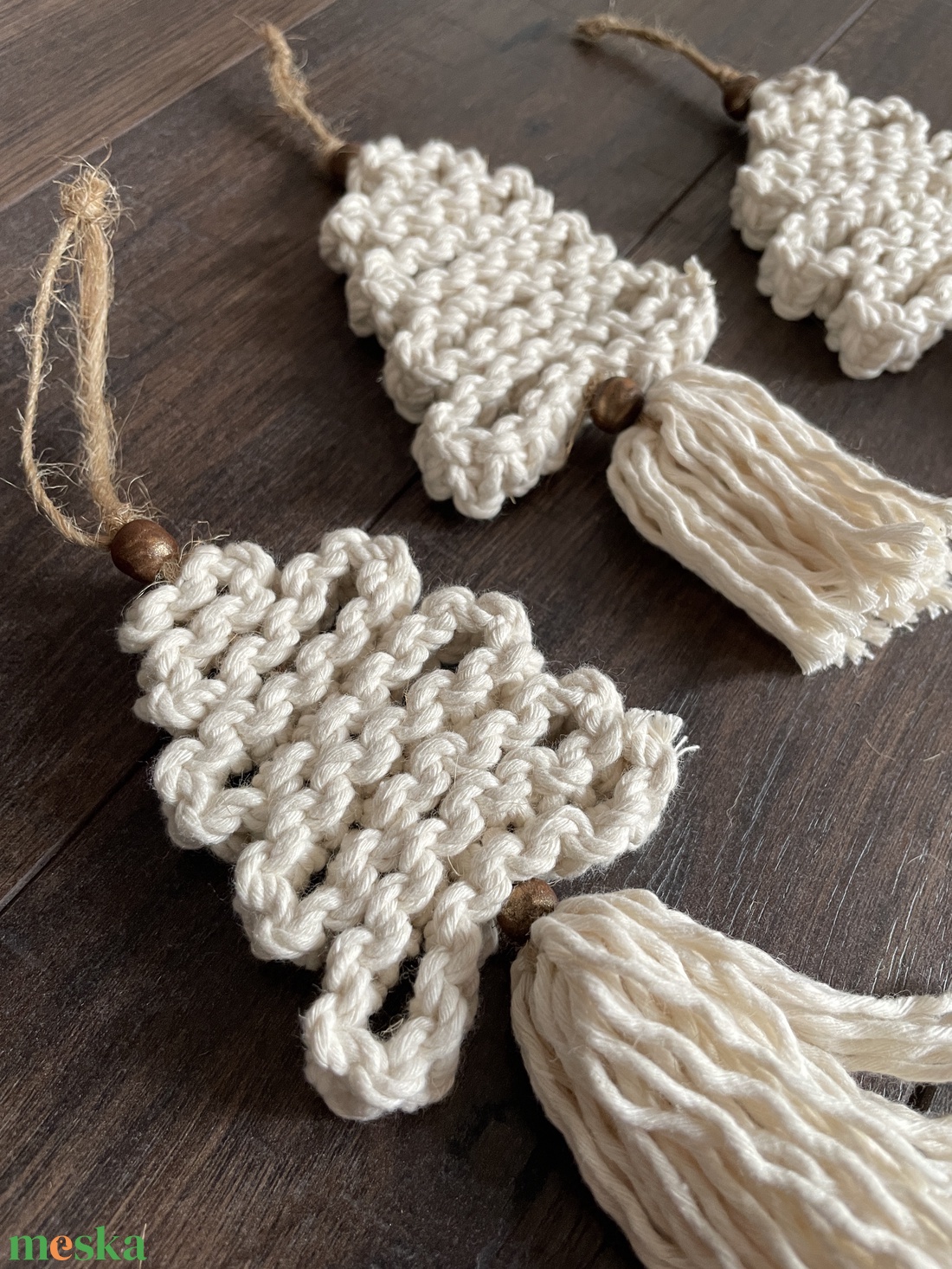 Makramé karácsonyfa dísz  - karácsony - karácsonyi lakásdekoráció - karácsonyi lakásdíszek - Meska.hu