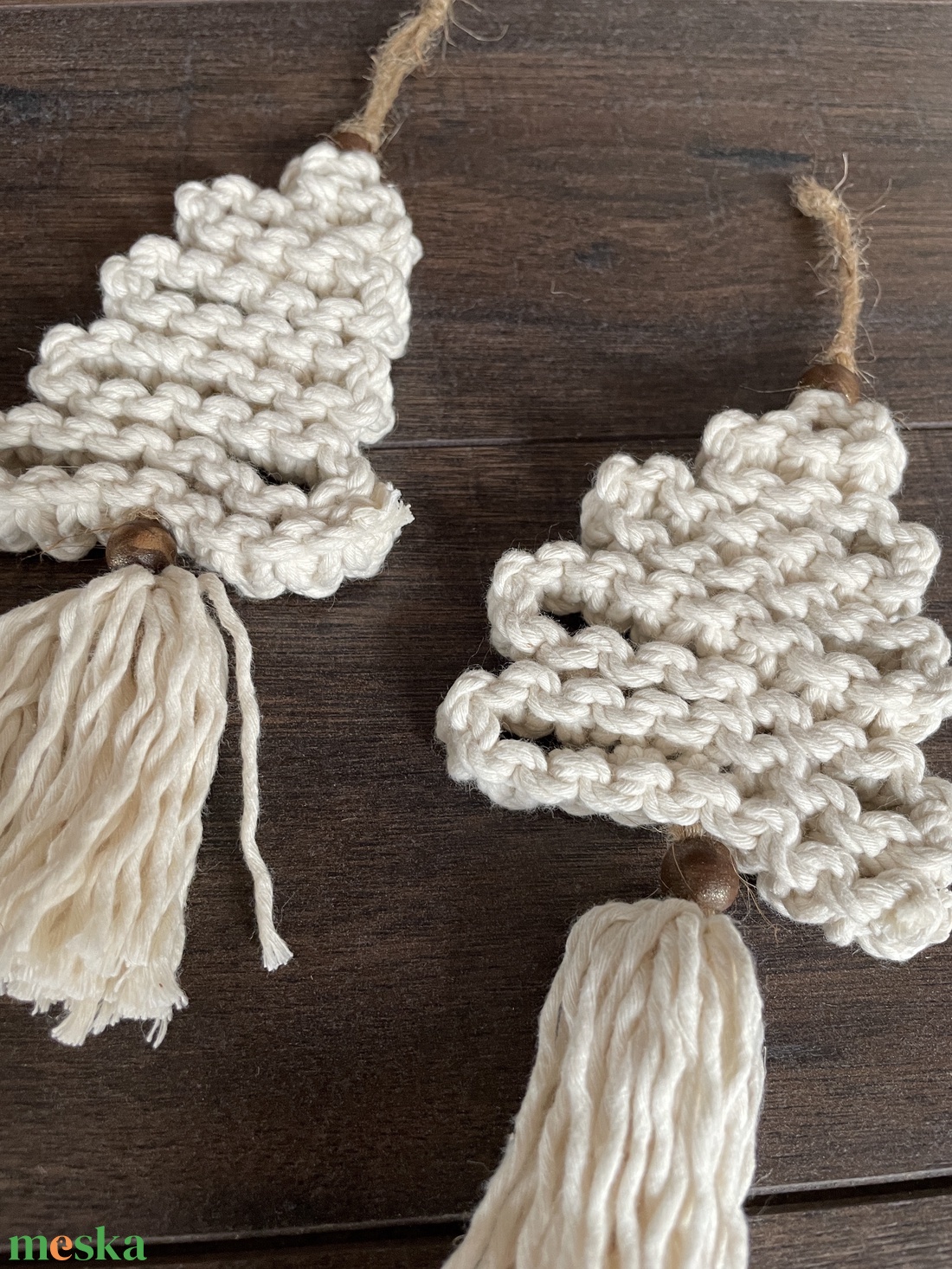 Makramé karácsonyfa dísz  - karácsony - karácsonyi lakásdekoráció - karácsonyi lakásdíszek - Meska.hu