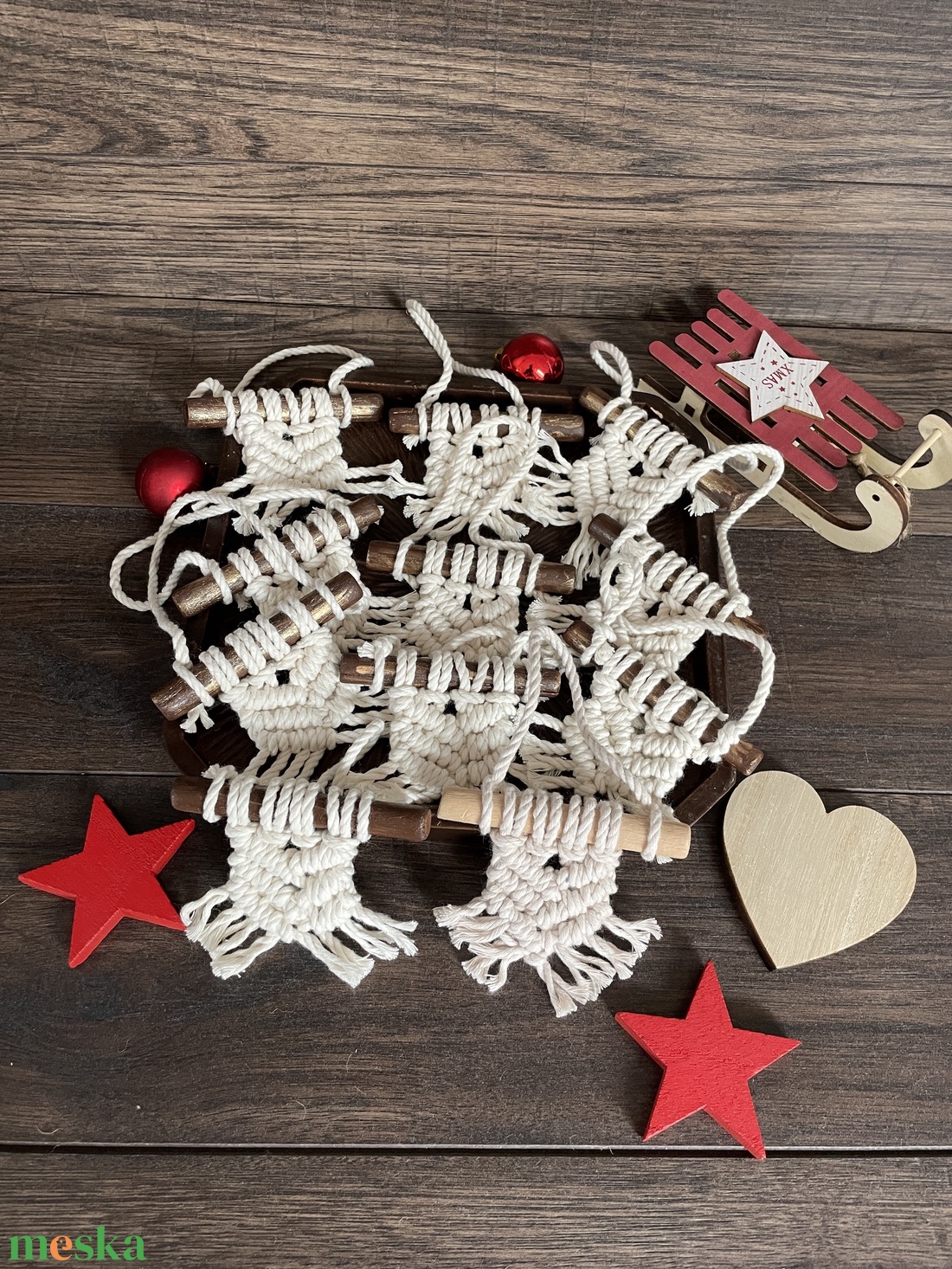 Makramé karácsonyfa dísz - karácsony - karácsonyi lakásdekoráció - karácsonyi lakásdíszek - Meska.hu