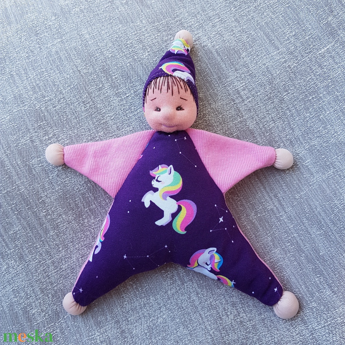 Kiscsillag, unikornisos rózsaszín-lila textilbaba, alvóka, hurcibaba, rongybaba - játék & sport - Meska.hu