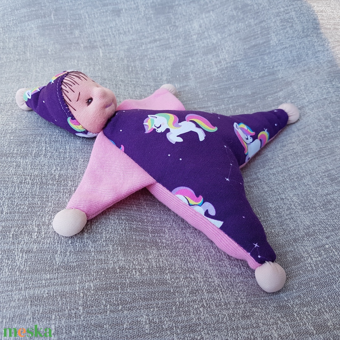 Kiscsillag, unikornisos rózsaszín-lila textilbaba, alvóka, hurcibaba, rongybaba - játék & sport - Meska.hu