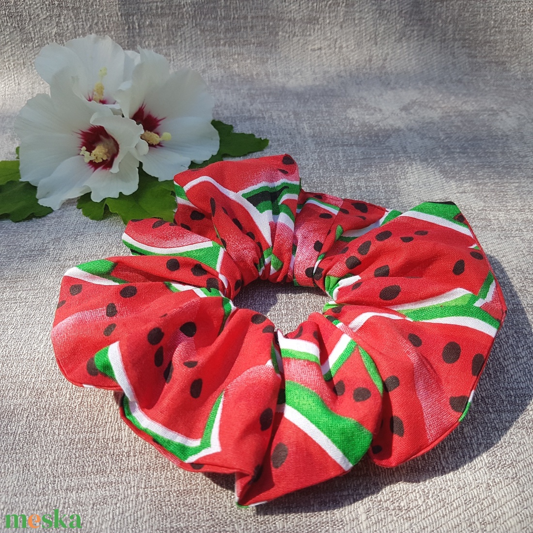 Textil hajgumi, scrunchie - dinnyés - kb. 16-17 cm, óriás - ruha & divat - hajdísz & hajcsat - hajgumi - Meska.hu