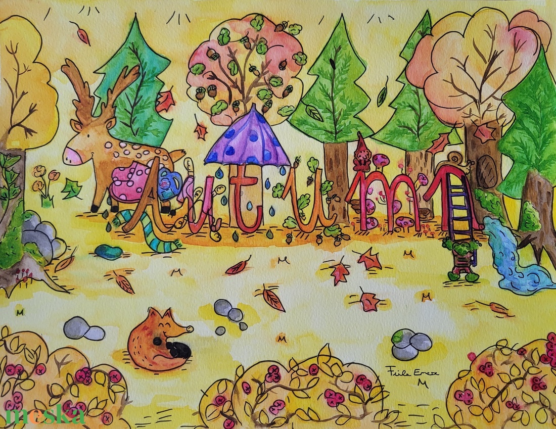 Őszi fantázia festmény eladó! - művészet - grafika & illusztráció - művészi nyomat - Meska.hu