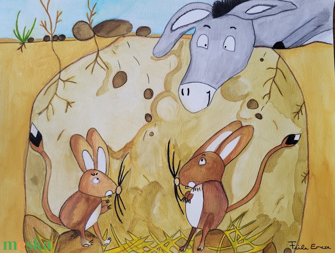 Csacsi látogatása ugróegereknél! - művészet - grafika & illusztráció - művészi nyomat - Meska.hu