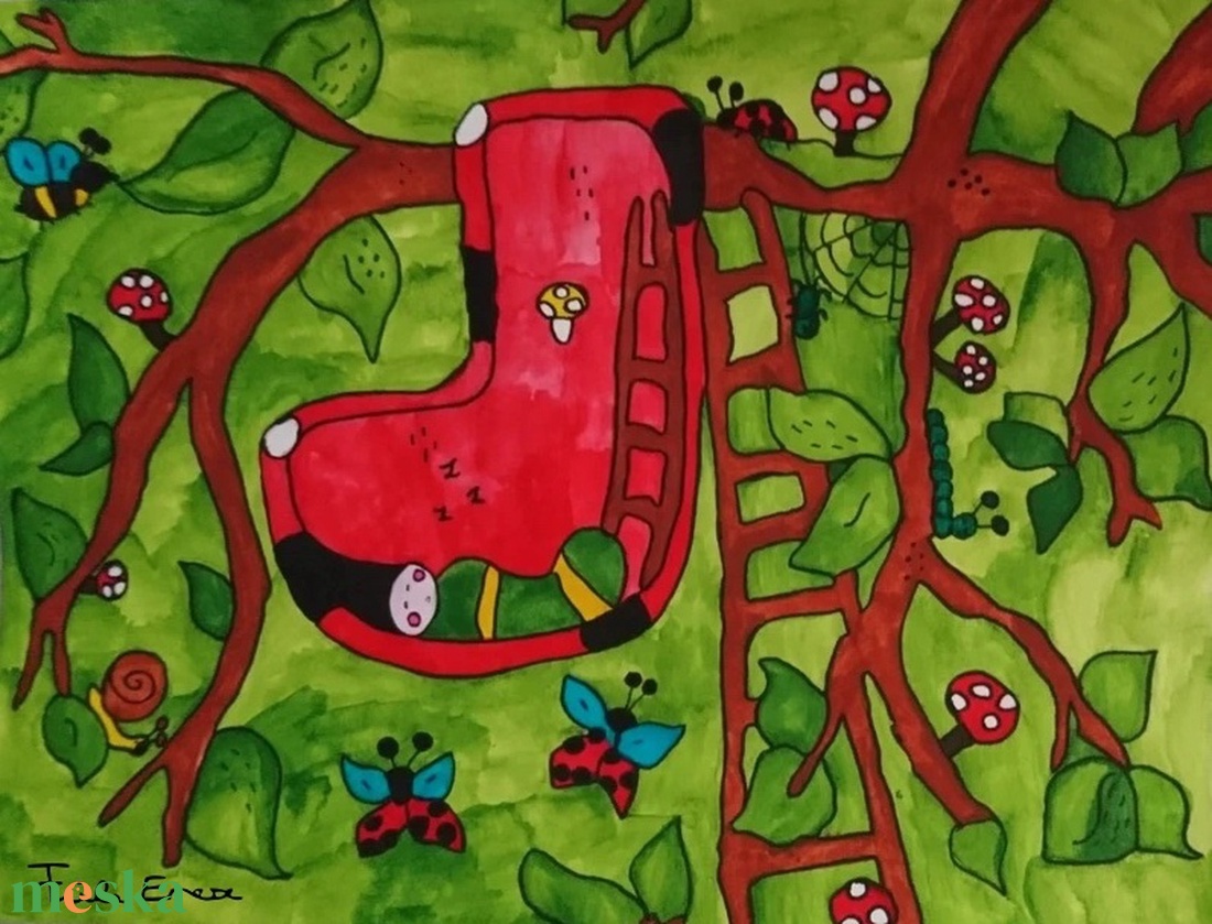 Eladó Zokni manó alszik festmény! - baba - mama - babaszoba dekoráció - babaszoba kép - Meska.hu