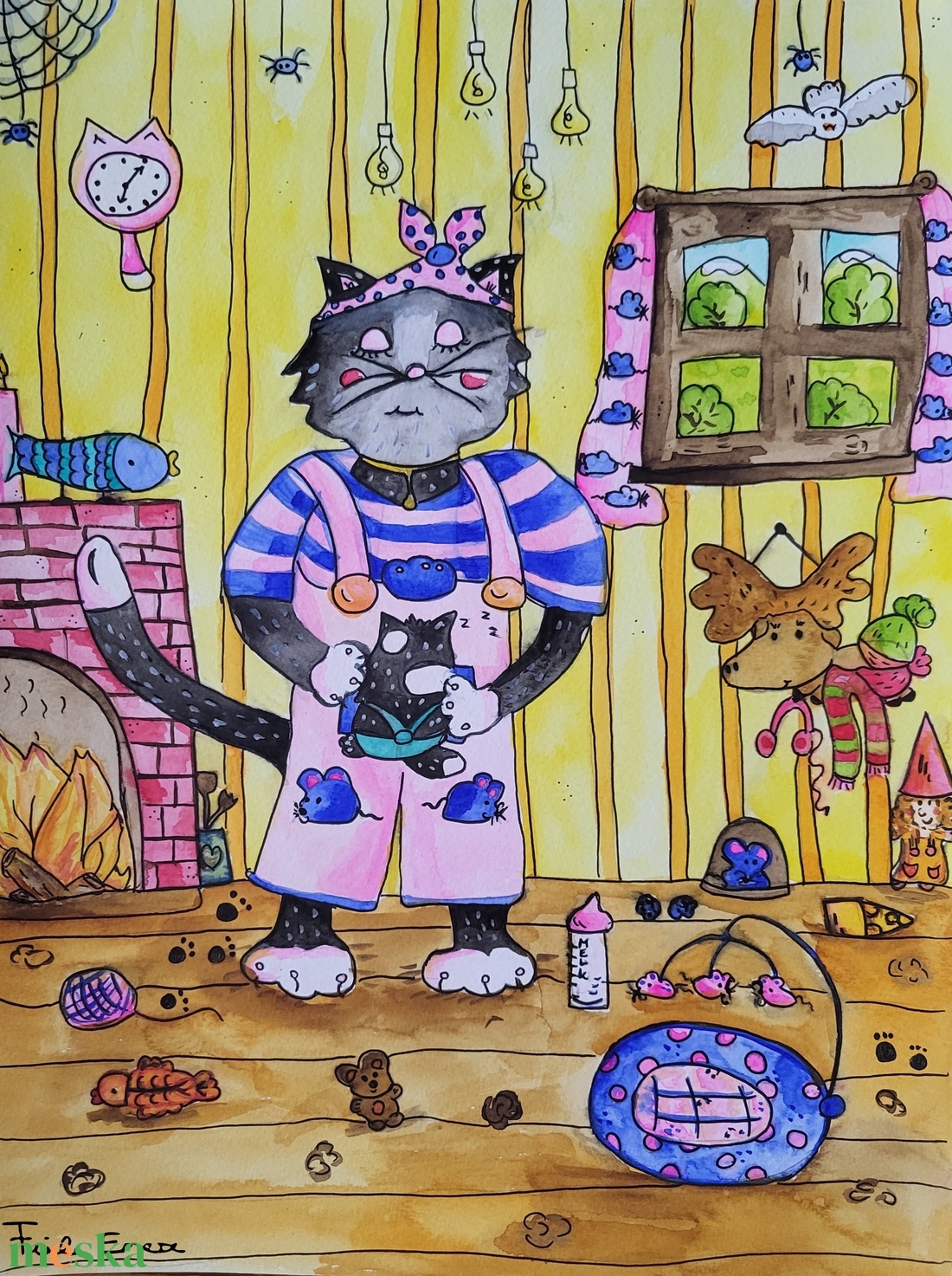 Cica mama festmény! - művészet - grafika & illusztráció - művészi nyomat - Meska.hu