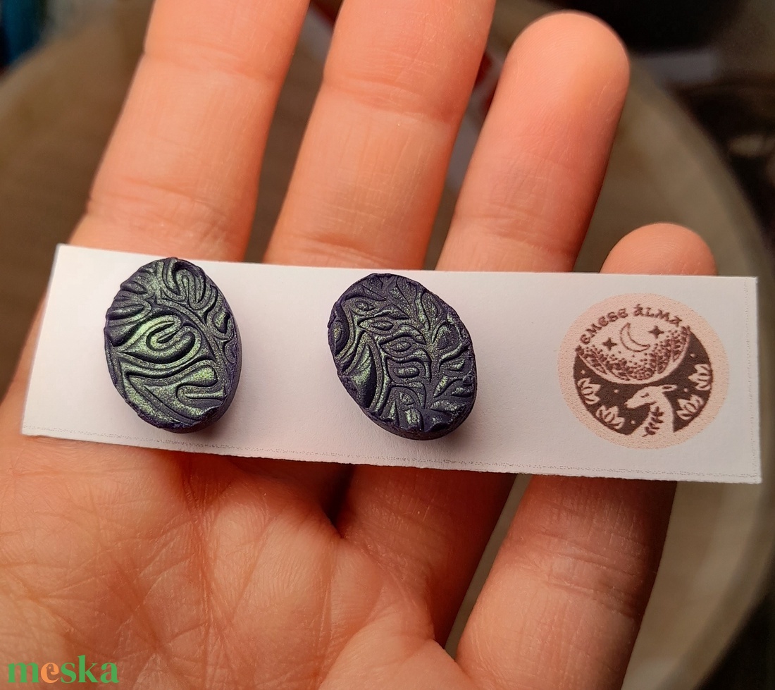 Kék ovális bedugós fülbevaló - ékszer - fülbevaló - fülékszer - Meska.hu