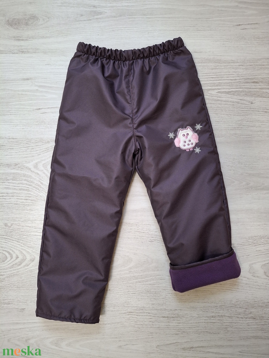   104-es padlizsán bagoly vízlepergetős polár bélelt nadrág - ruha & divat - babaruha & gyerekruha - nadrág - Meska.hu