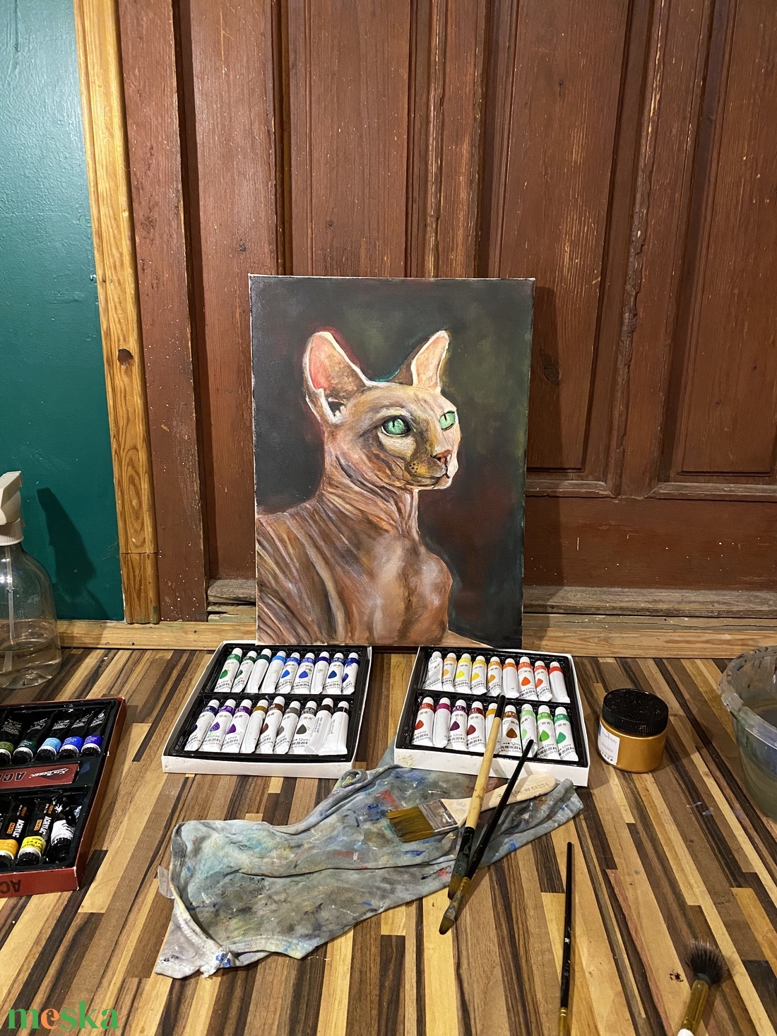 Macska festmény - művészet - festmény - akril - Meska.hu