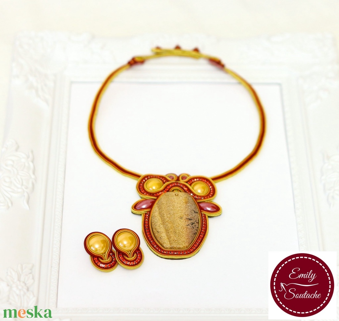 Jáspis nyaklánc és fülbevaló sujtás ékszerszett - ékszer - ékszerszett - Meska.hu