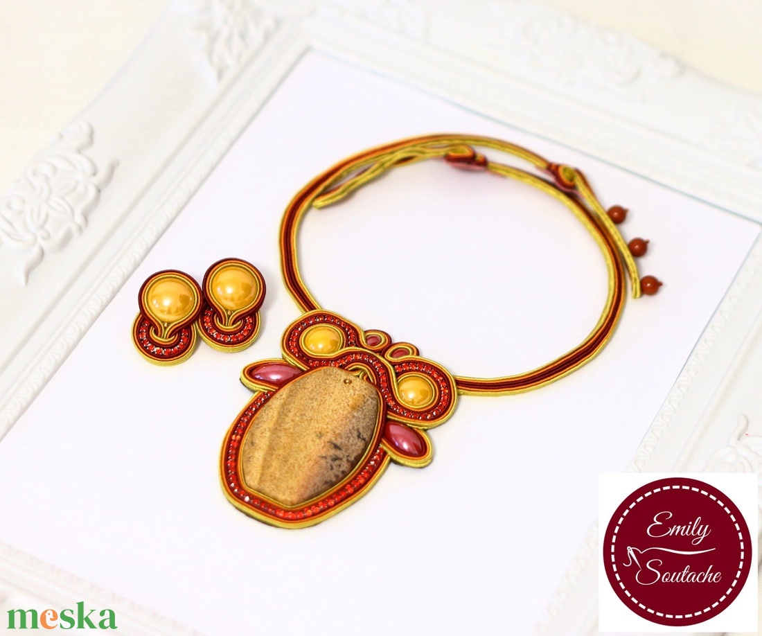 Jáspis nyaklánc és fülbevaló sujtás ékszerszett - ékszer - ékszerszett - Meska.hu