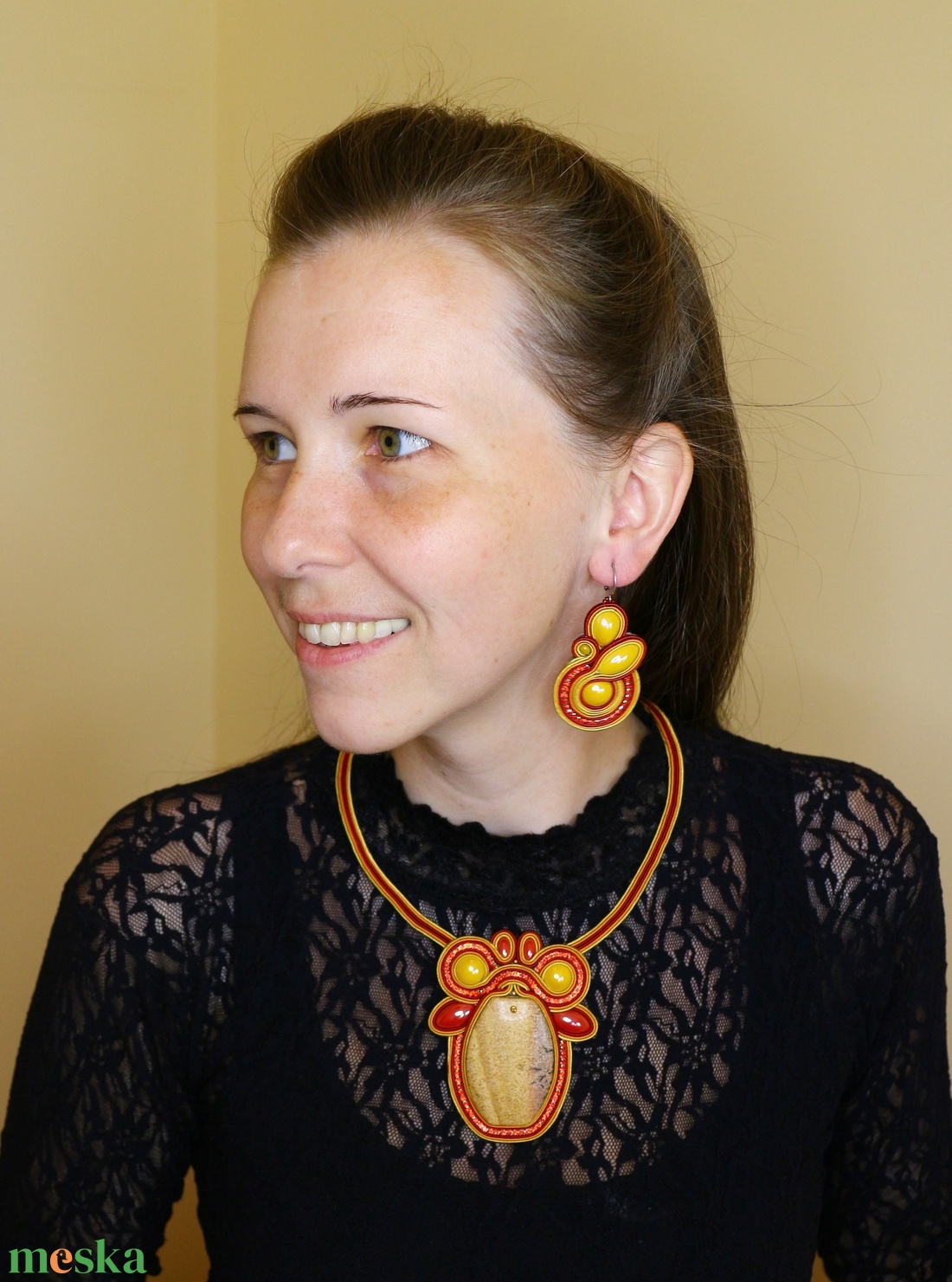 Jáspis nyaklánc és fülbevaló sujtás ékszerszett - ékszer - ékszerszett - Meska.hu