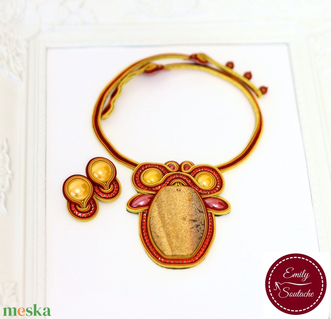 Jáspis nyaklánc és fülbevaló sujtás ékszerszett - ékszer - ékszerszett - Meska.hu