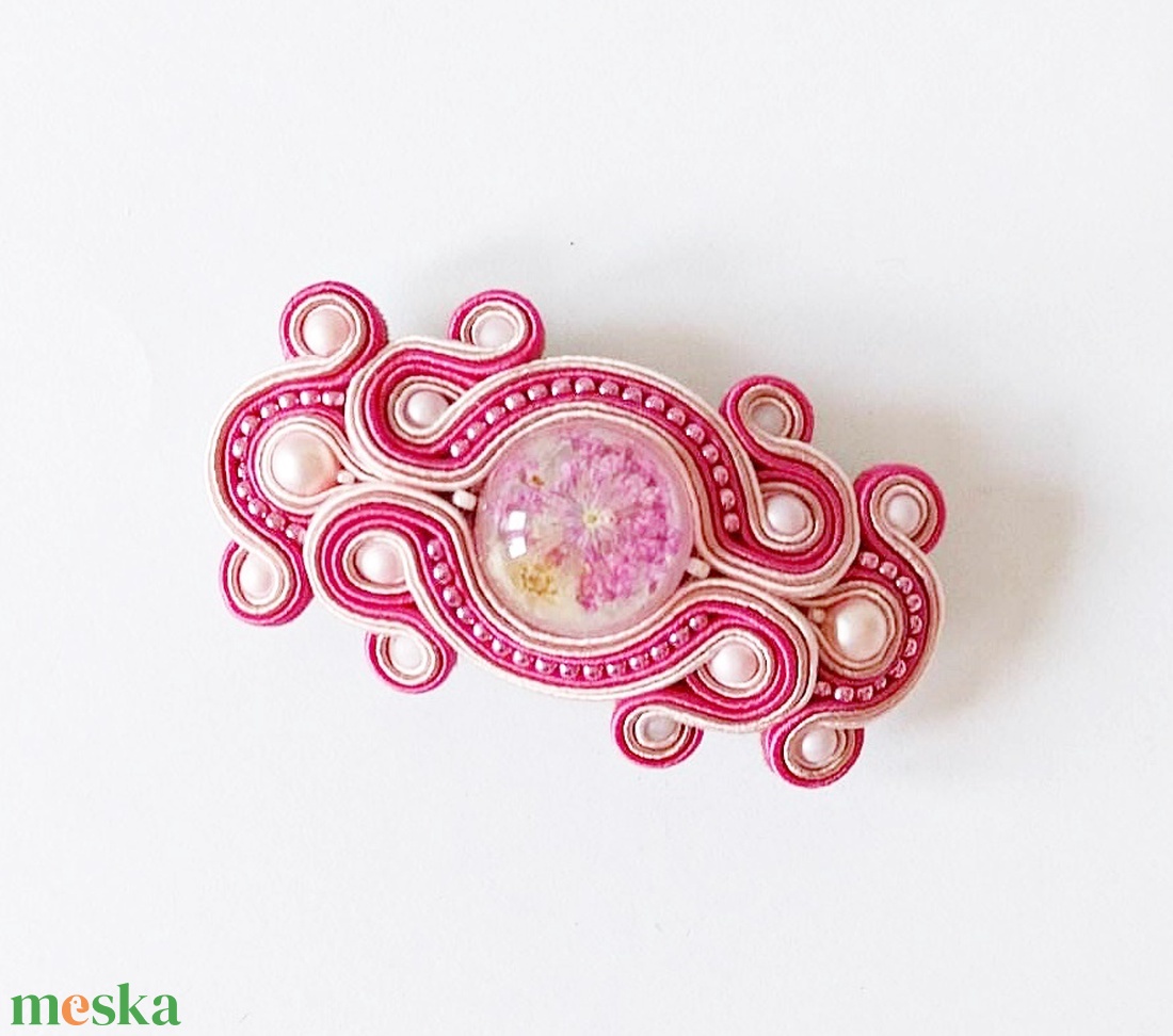 Pink nagy sujtás hajcsat szárított virággal - ruha & divat - hajdísz & hajcsat - hajdísz - Meska.hu
