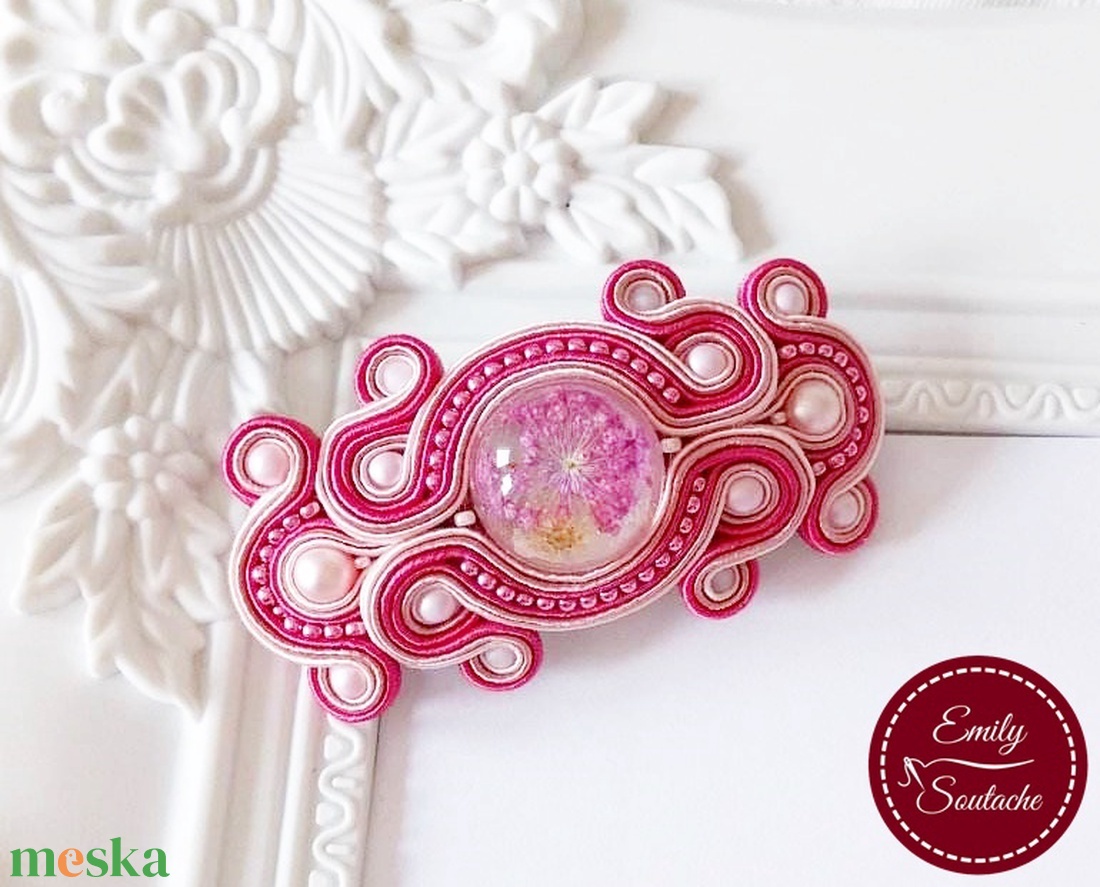 Pink nagy sujtás hajcsat szárított virággal - ruha & divat - hajdísz & hajcsat - hajdísz - Meska.hu