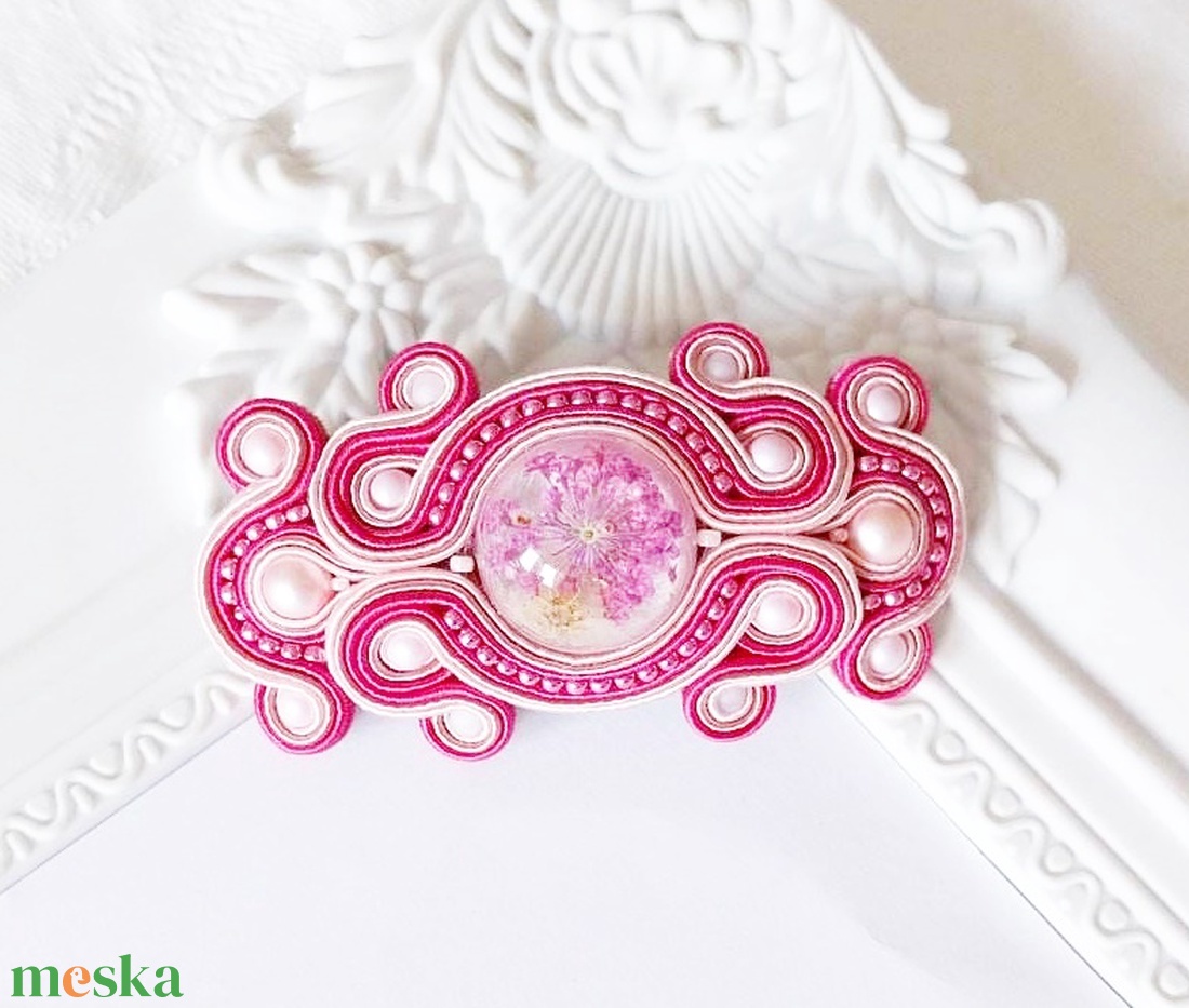 Pink nagy sujtás hajcsat szárított virággal - ruha & divat - hajdísz & hajcsat - hajdísz - Meska.hu