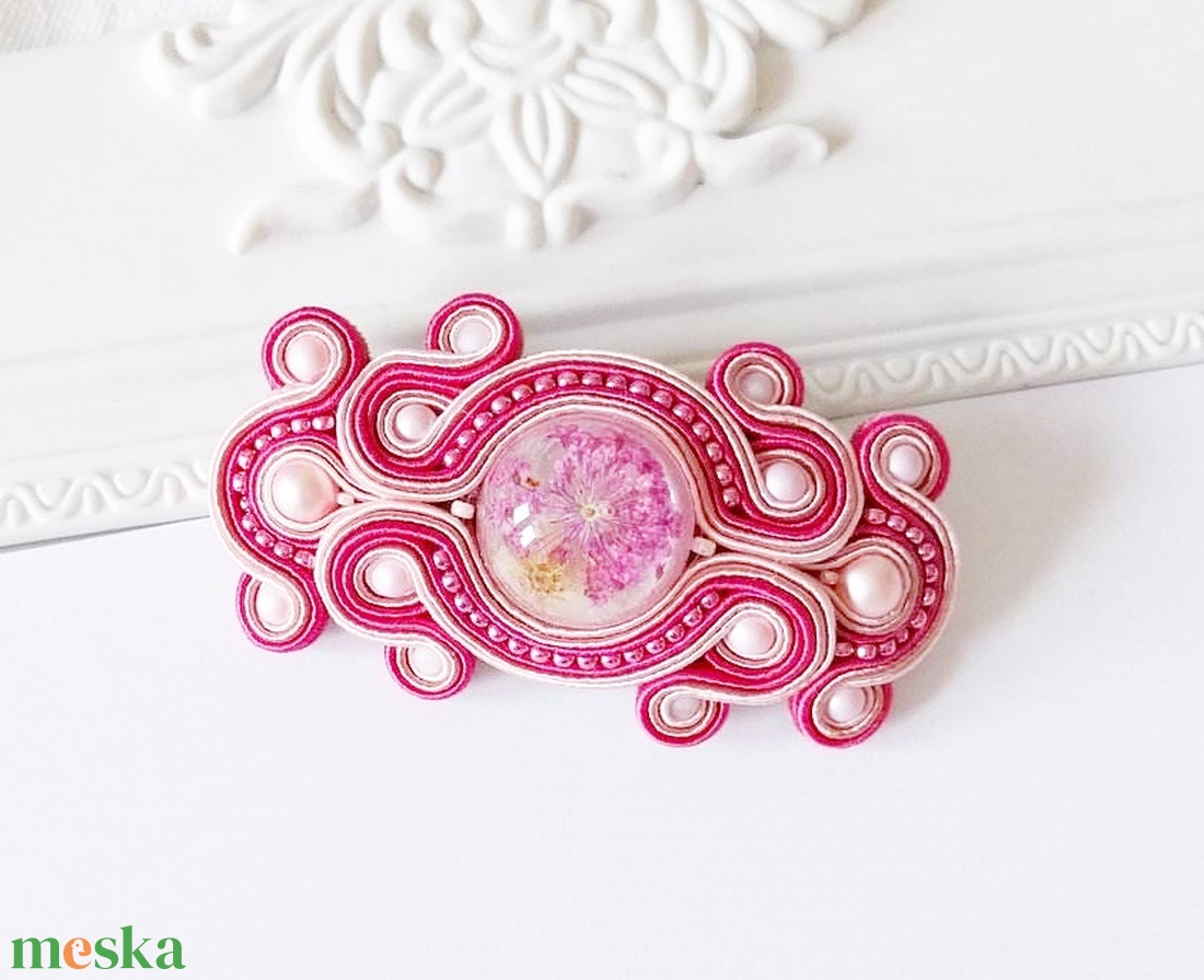 Pink nagy sujtás hajcsat szárított virággal - ruha & divat - hajdísz & hajcsat - hajdísz - Meska.hu