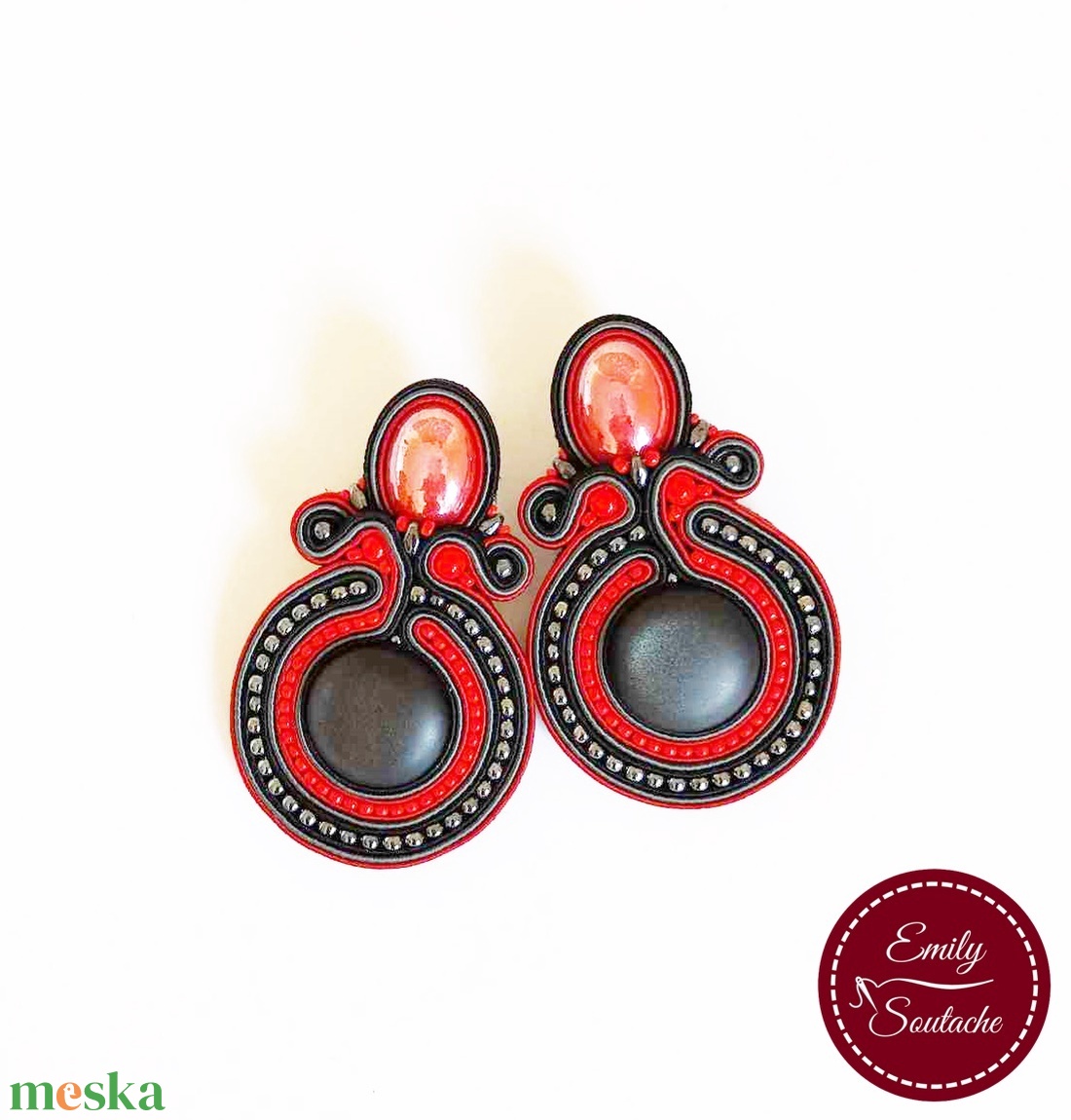 Elegáns piros-fekete sujtás fülbevaló alkalmi - ékszer - fülbevaló - klipsz - Meska.hu