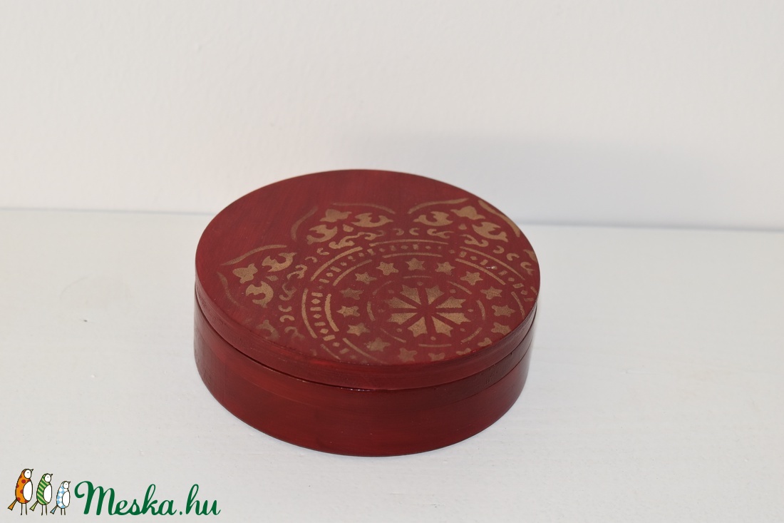 Ékszertartó doboz bordó-arany mandala - ékszer - ékszertartó - ékszerdoboz - Meska.hu