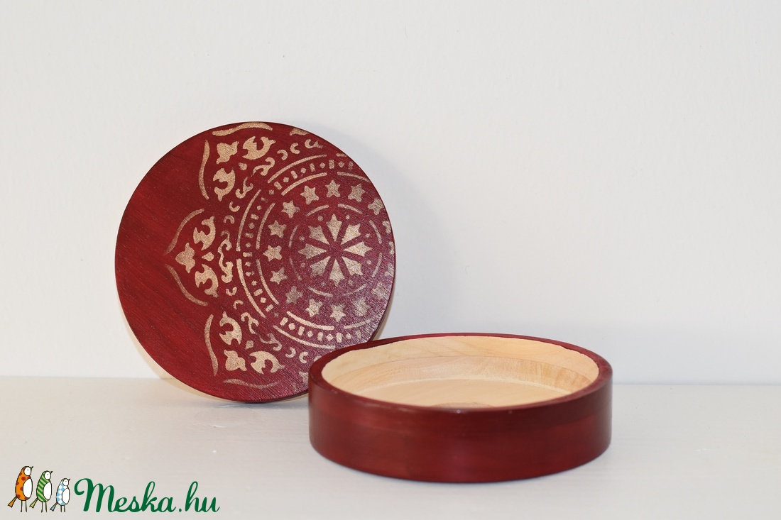 Ékszertartó doboz bordó-arany mandala - ékszer - ékszertartó - ékszerdoboz - Meska.hu