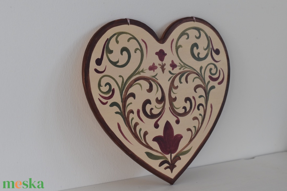 Kézzel festett szív tábla népi motívumokkal -Megyaszó - otthon & életmód - dekoráció - kép & falikép - táblakép - Meska.hu