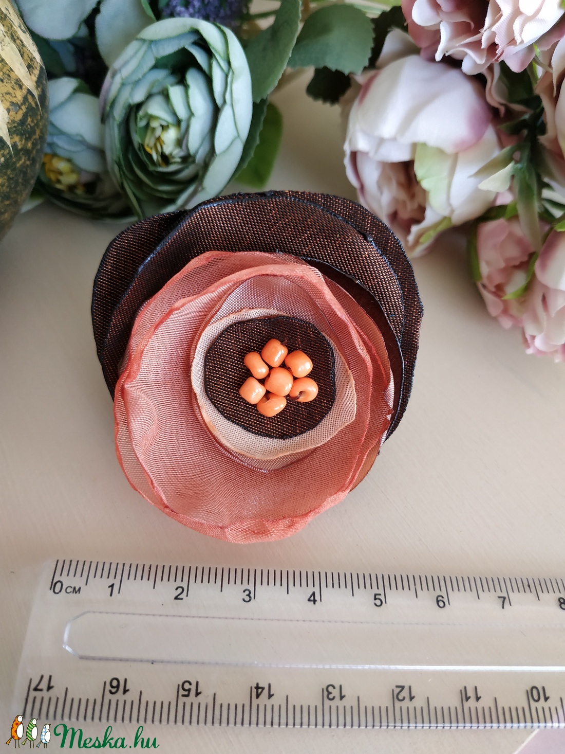 Rozsda Szaténvirág állítható gyűrű - ékszer - gyűrű - gyöngyös gyűrű - Meska.hu