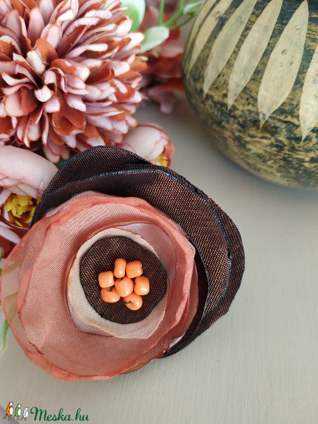 Rozsda Szaténvirág állítható gyűrű - ékszer - gyűrű - gyöngyös gyűrű - Meska.hu