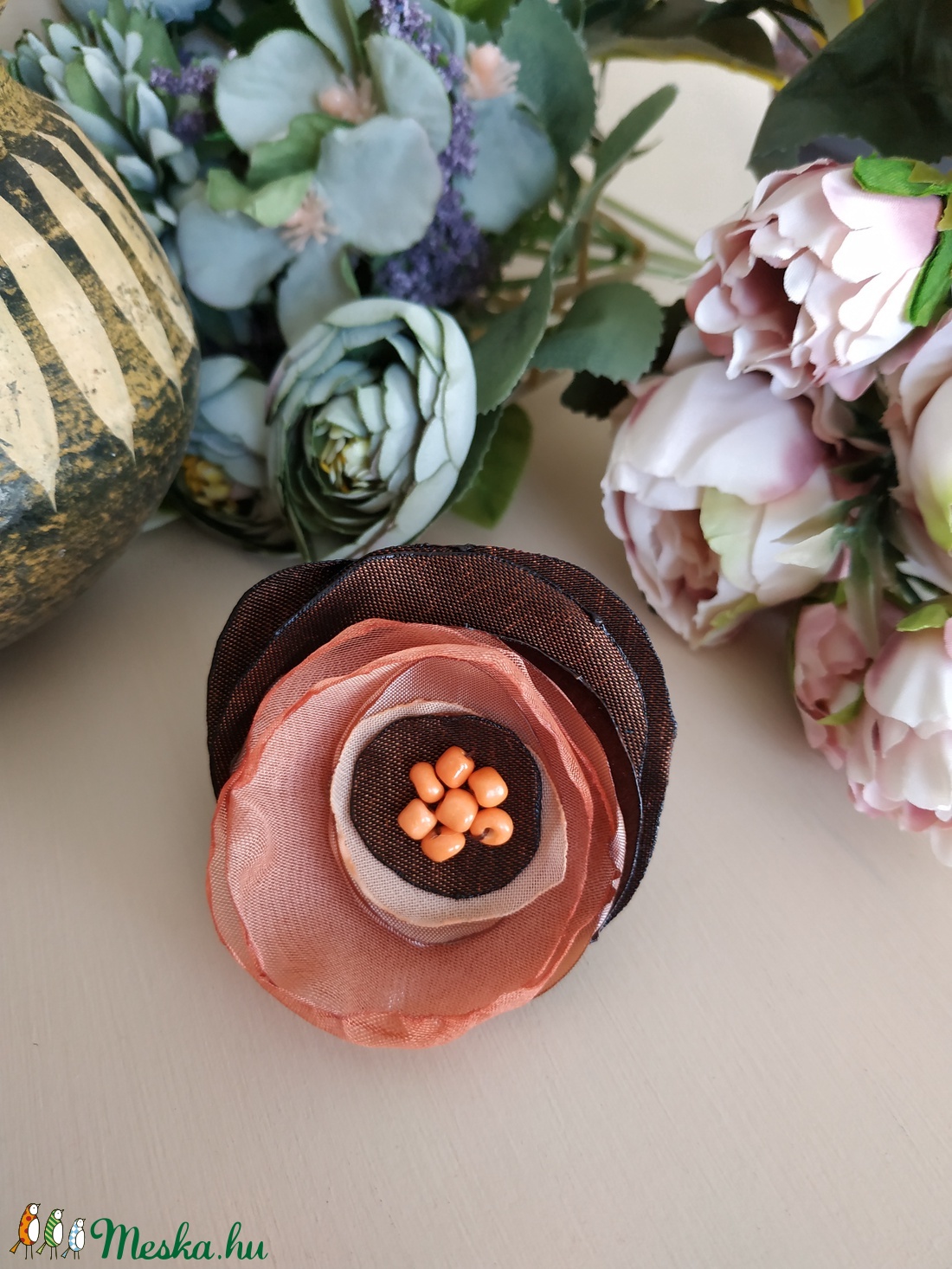 Rozsda Szaténvirág állítható gyűrű - ékszer - gyűrű - gyöngyös gyűrű - Meska.hu