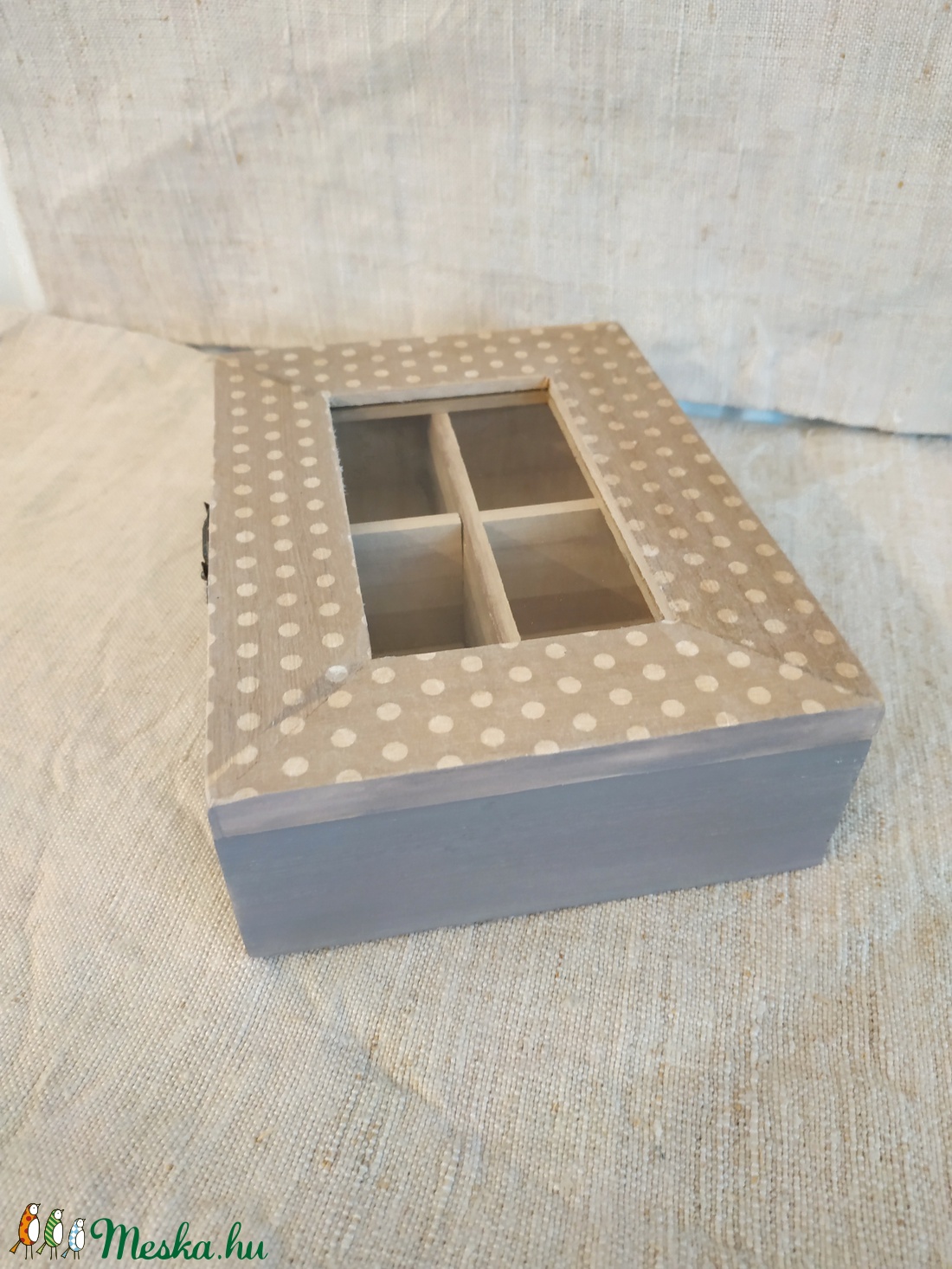 Pöttyös vintage 4 fakkos teás doboz - otthon & életmód - konyhafelszerelés, tálalás - konyhai tárolás - tea & kávé tárolás - Meska.hu