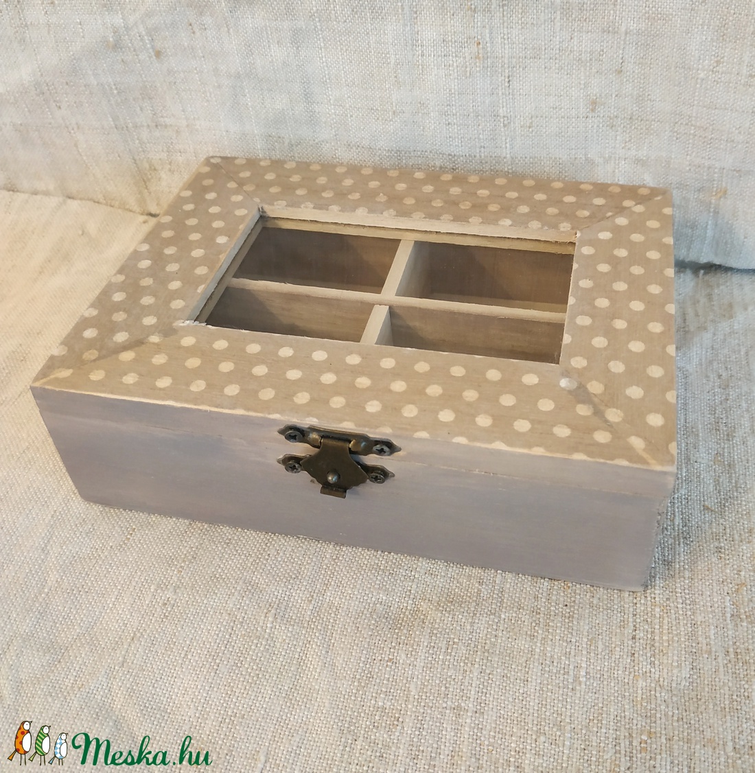 Pöttyös vintage 4 fakkos teás doboz - otthon & életmód - konyhafelszerelés, tálalás - konyhai tárolás - tea & kávé tárolás - Meska.hu