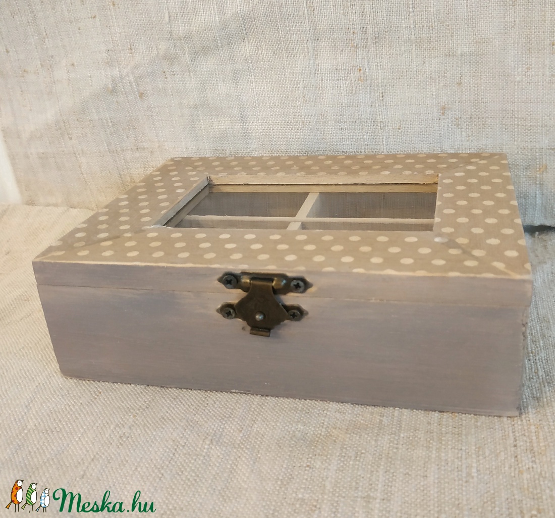 Pöttyös vintage 4 fakkos teás doboz - otthon & életmód - konyhafelszerelés, tálalás - konyhai tárolás - tea & kávé tárolás - Meska.hu