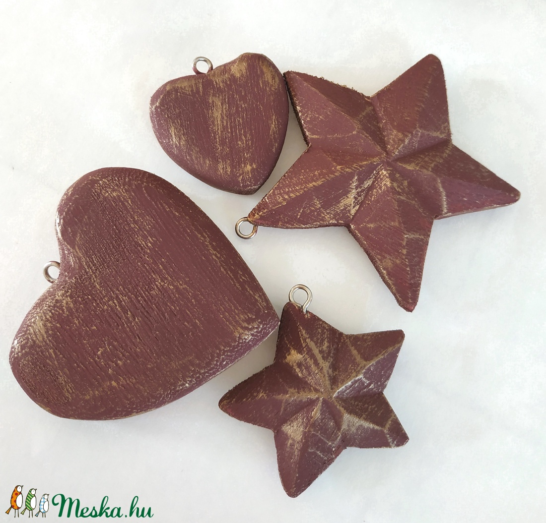 Vintage stílusú bordó és bronz fa karácsonyfadísz szett - karácsony - karácsonyi lakásdekoráció - karácsonyfadíszek - Meska.hu