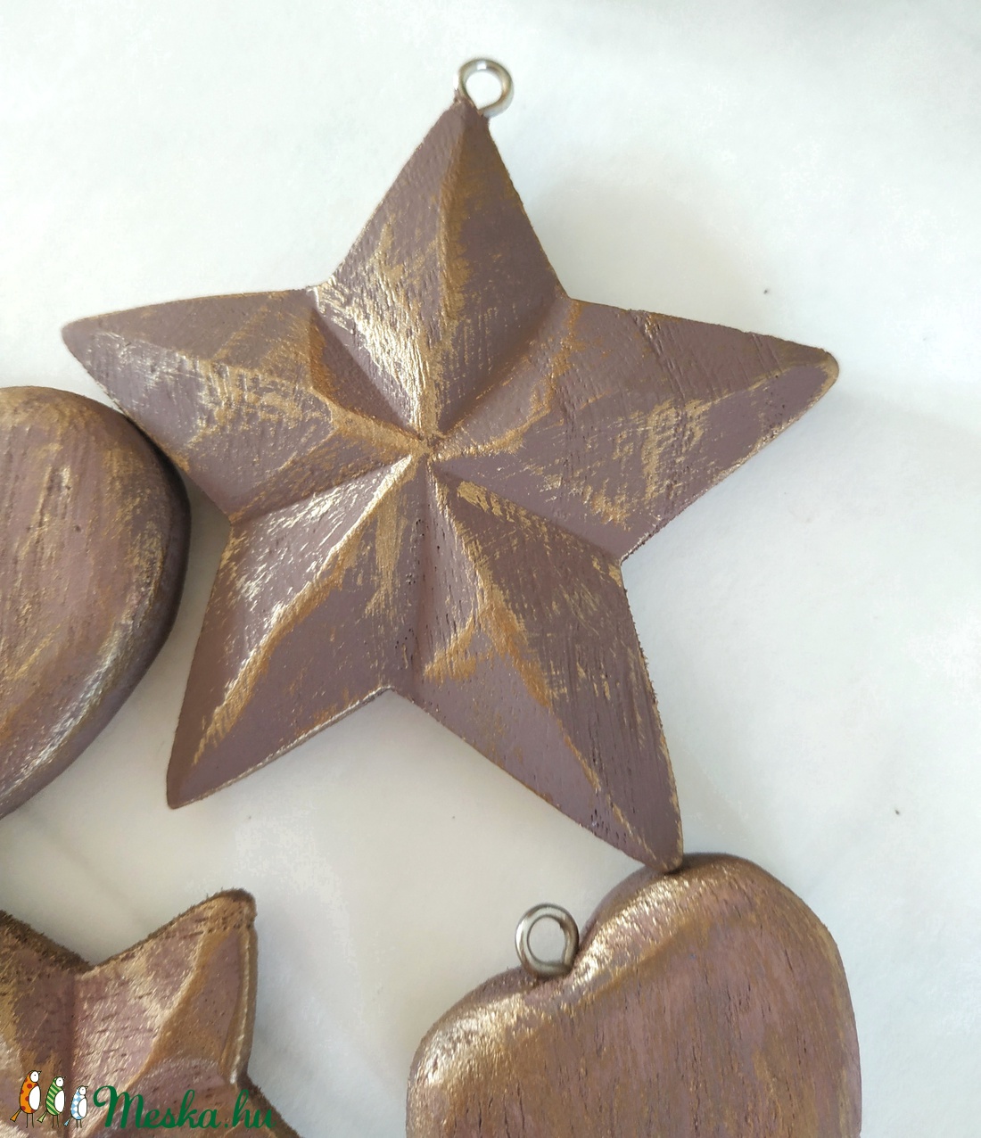 Vintage stílusú pasztel lila és bronz fa karácsonyfadísz szett - karácsony - karácsonyi lakásdekoráció - karácsonyfadíszek - Meska.hu