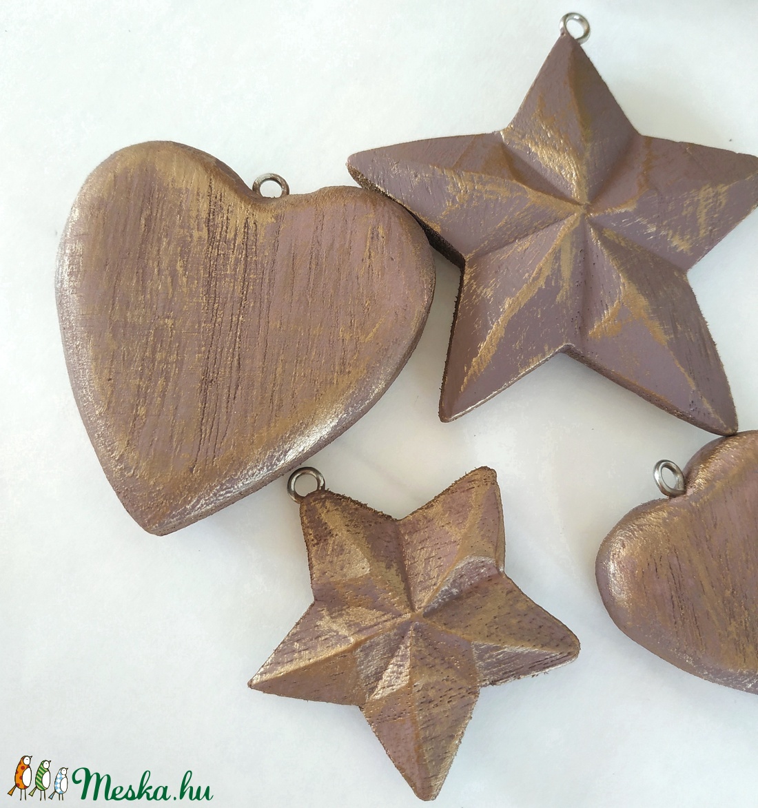 Vintage stílusú pasztel lila és bronz fa karácsonyfadísz szett - karácsony - karácsonyi lakásdekoráció - karácsonyfadíszek - Meska.hu
