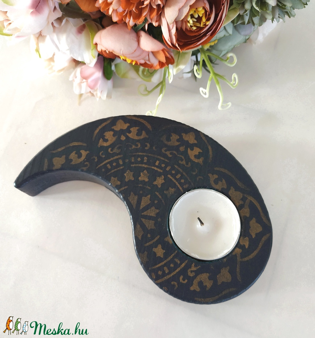 Mécsestartó éjkék-bronz - otthon & életmód - gyertya, illat, aroma - mécses és mécsestartó - Meska.hu