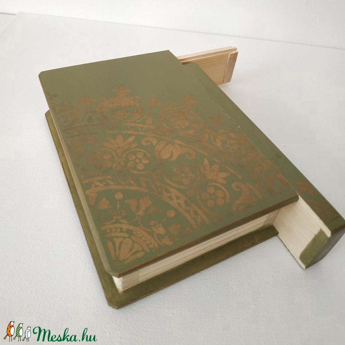 Titkok őre- könyv formájú doboz(olíva zöld) - otthon & életmód - dekoráció - asztal és polc dekoráció - díszdoboz - Meska.hu