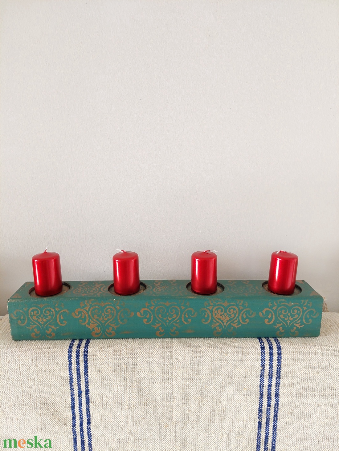 Fa adventi asztalközép  asztaldísz gyertyatartó  - esküvő - dekoráció - gyertya & gyertyatartó - Meska.hu