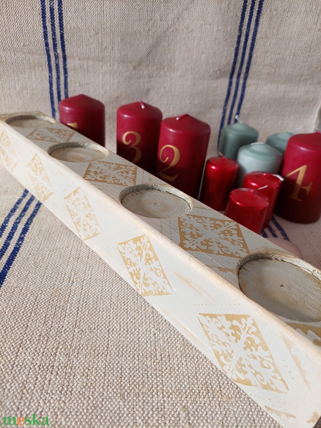 Fa adventi asztalközép  asztaldísz gyertyatartó  - esküvő - dekoráció - gyertya & gyertyatartó - Meska.hu